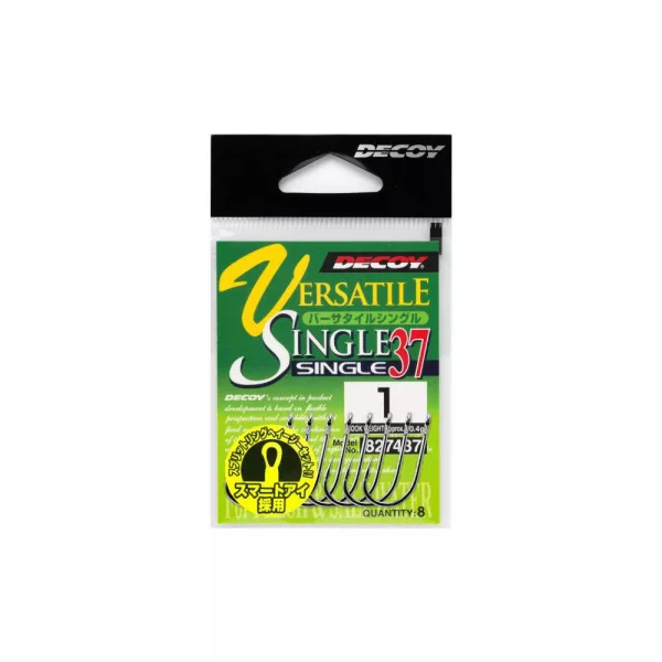 Decoy 37 Versatile Single #1/0 Füles Szakállas Egyágú Ragadozóhalas Horog 8db