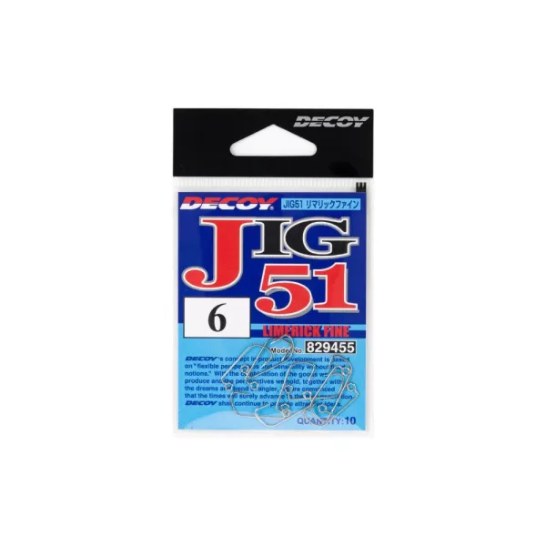 Decoy Jig51 Limerick Fine #8 Füles Szakállas Egyágú Jig Horog 10db