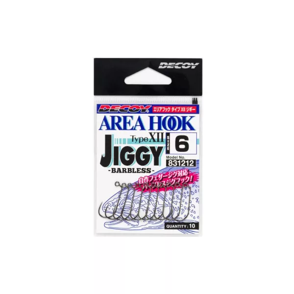 Decoy Area Jiggy Type XII AH-12 #4 Barbless Füles Szakáll Nélküli Egyágú Ragadozóhalas Horog 12db