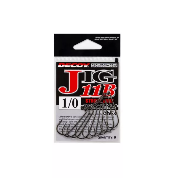 Decoy Jig11B Strong Wire Black #1/0 Füles Szakállas Egyágú Jig Horog 9db