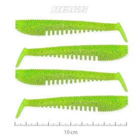   Nevis Impulse Shad 10cm 6,92gr 4buc/pachet Sclipici Verde Fluo X2 Nalucă plastic