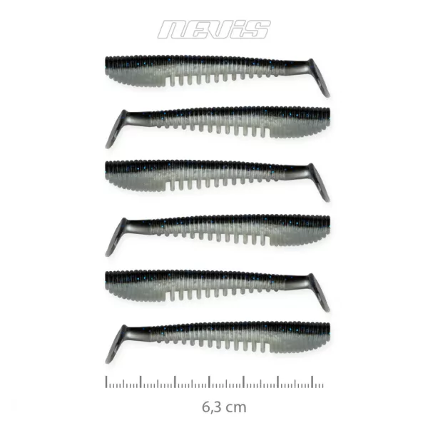 Nevis Impulse Shad 6,3cm 1,77gr 6buc/pachet Negru-Argintiu Nălucă de plastic