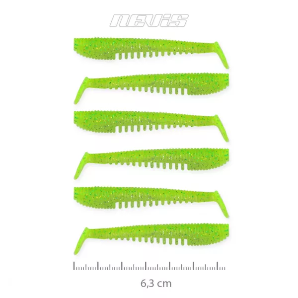 Nevis Impulse Shad 6,3cm 1,77gr 6buc/pachet Verde Fluo Sclipici X2 Nălucă de plastic