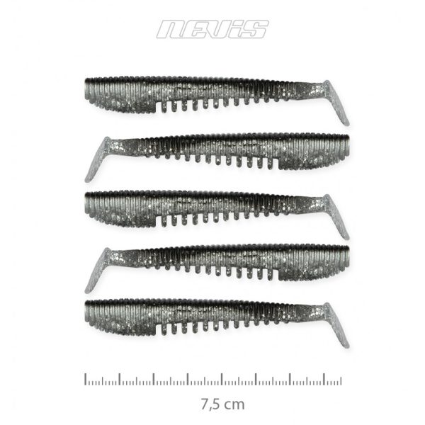 Nevis Impulse Shad 7,5cm 3,05gr 5buc/pachet Argintiu Sclipici Nălucă de plastic