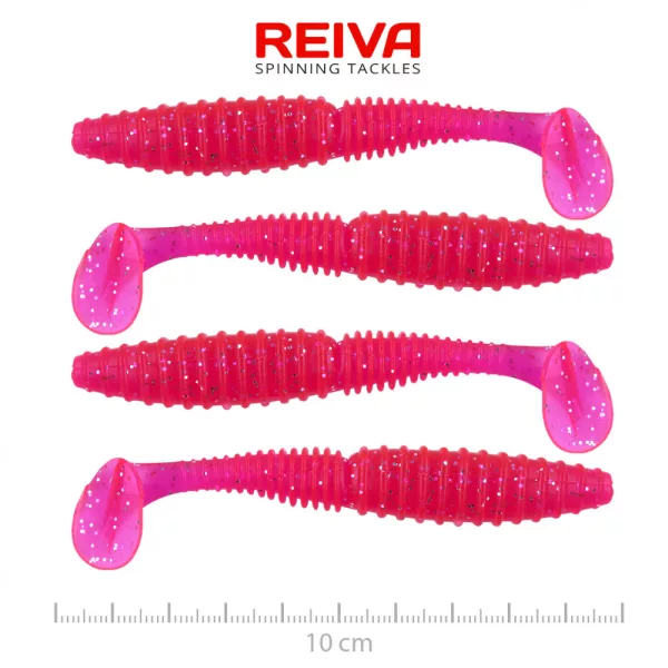 Reiva Zander Power Shad 10cm 7,05gr 4 buc/set (Roz Sclipici) Naluci din plastic