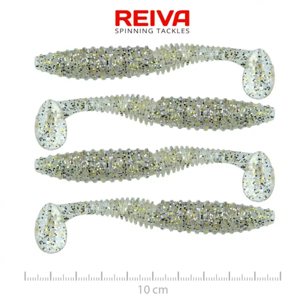 Reiva Zander Power Shad 10cm 7,05gr 4 buc/set (Argintiu Sclipici) Naluci din plastic