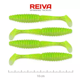   Reiva Zander Power Shad 10cm 7,05gr 4 buc/set (Fluo Verde Sclipici I.) Naluci din plastic