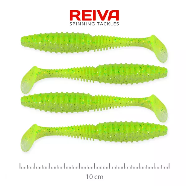 Reiva Zander Power Shad 10cm 7,05gr 4 buc/set (Fluo Verde Sclipici I.) Naluci din plastic