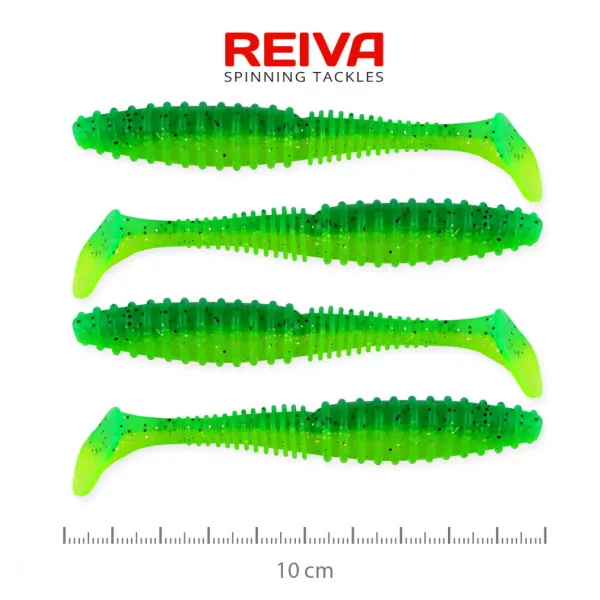 Reiva Zander Power Shad 10cm 7,05gr 4 buc/set (Verde Sclipici) Naluci din plastic