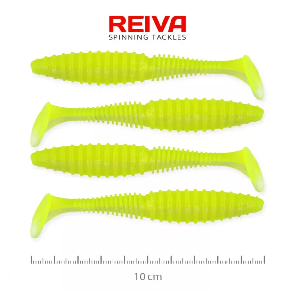 Reiva Zander Power Shad 10cm 7,05gr 4 buc/set (Fluo Verde) Naluci din plastic