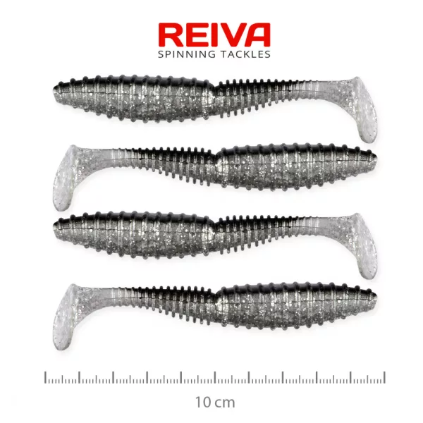 Reiva Zander Power Shad 10cm 7,05gr 4 buc/set (Argintiu Sclipici) Naluci din plastic
