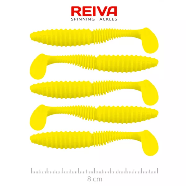 Reiva Zander Power Shad 8cm 3,18gr 5buc/pachet (Galben Lămâie) Nălucă de plastic