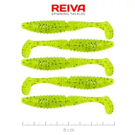   Reiva Zander Power Shad 8cm 3,18gr 5buc/pachet (Flitter Verde Fluo II.) Nălucă de plastic