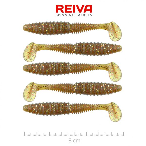 Reiva Zander Power Shad 8cm 3,18gr 5buc/pachet (Flitter Maro) Nălucă de plastic