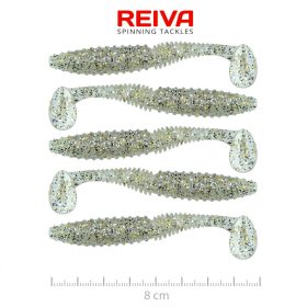   Reiva Zander Power Shad 8cm 3,18gr 5buc/pachet (Flitter Argintiu) Nălucă de plastic