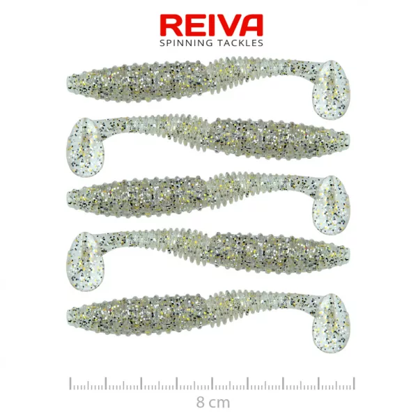Reiva Zander Power Shad 8cm 3,18gr 5buc/pachet (Flitter Argintiu) Nălucă de plastic