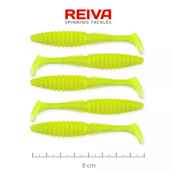 Reiva Zander Power Shad 8cm 3,18gr 5buc/pachet (Verde Fluo) Nălucă de plastic