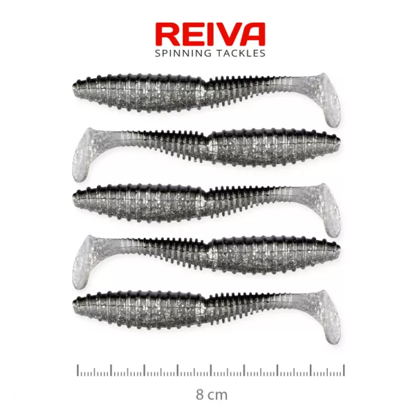 Reiva Zander Power Shad 8cm 3,18gr 5buc/pachet (Flitter Argintiu) Nălucă de plastic