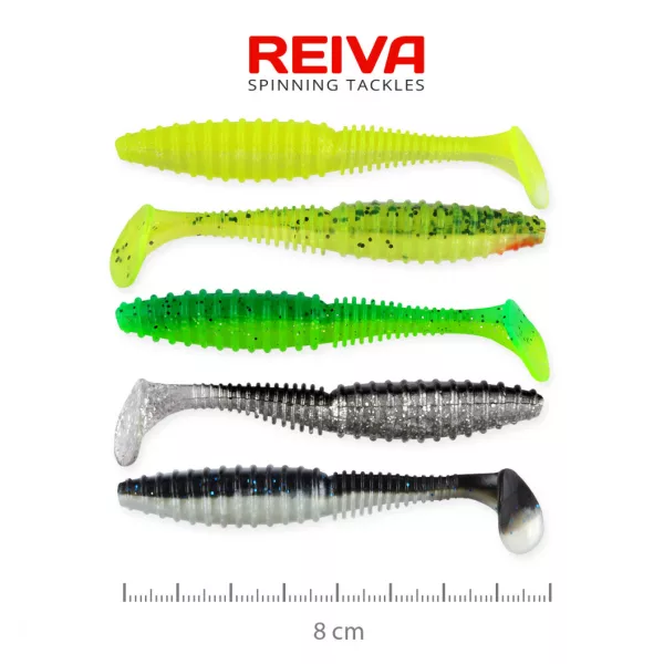Reiva Zander Power Shad 8cm 3,18gr 5 buc/set (5 culori) Naluci din plastic