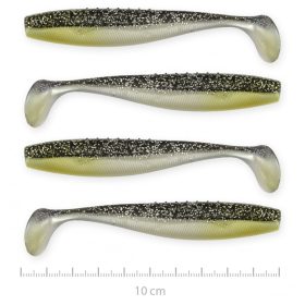   Reiva Flat Minnow Shad 10cm 4buc/pachet (Negru-Argintiu Sclipitor) pește de cauciuc