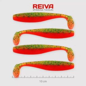   Reiva Flat Minnow Shad 10cm 4buc/pachet (Paiete Verde-Portocaliu) pește artificial din cauciuc