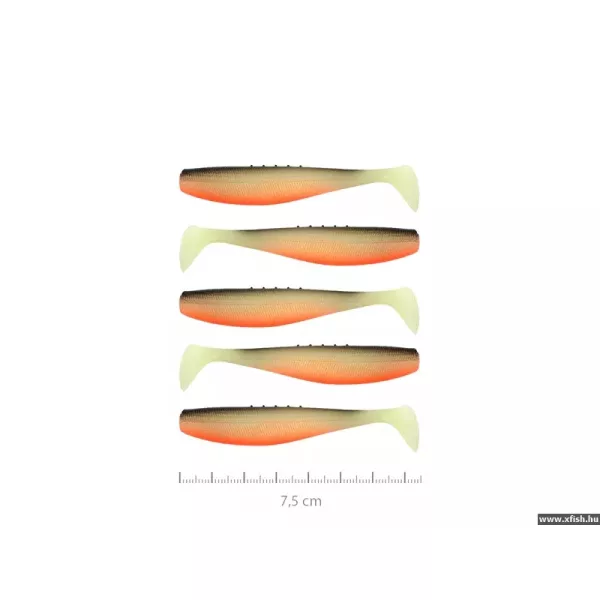 Reiva Flat Minnow Shad 10cm 4buc/pachet (Negru-Alb-Portocaliu) pește de cauciuc
