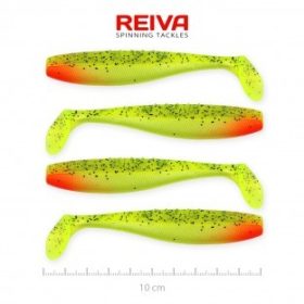  Reiva Flat Minnow Shad 10cm 4buc/pachet (Paiete Verde-Roșu) pește artificial din cauciuc