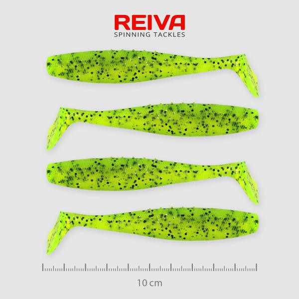 Reiva Flat Minnow Shad 10cm 4buc/set (Sclipici Verde) pește de cauciuc