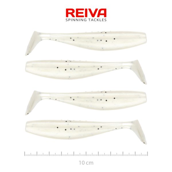 Reiva Flat Minnow Shad 10cm Pearl Dot Momeală Plastică 4 bucăți