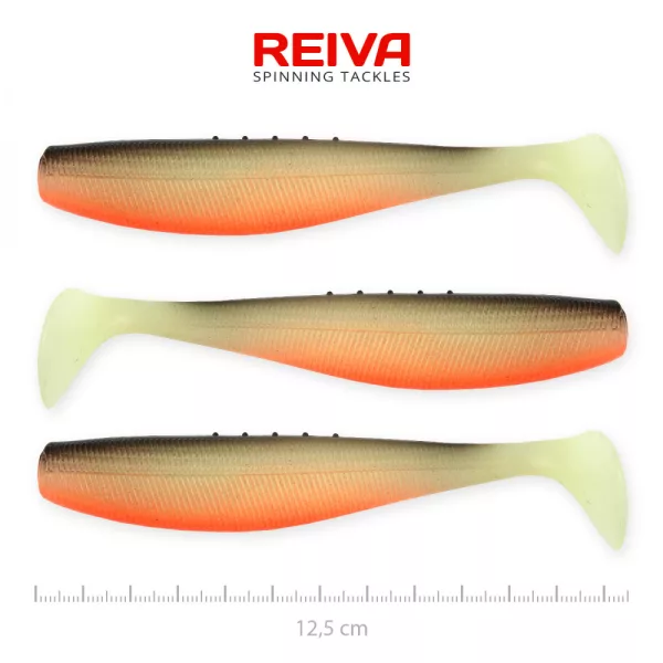 Reiva Flat Minnow shad 12,5cm 3buc/pachet (Negru-Alb-Portocaliu) Nalucă de plastic