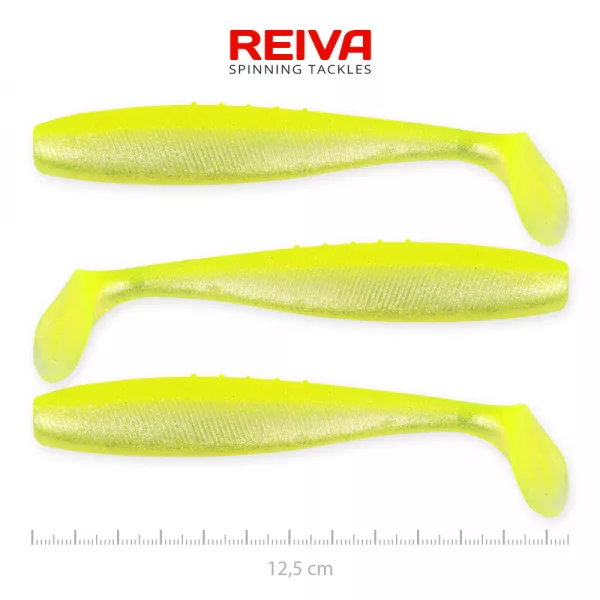 Reiva Flat Minnow shad 12,5cm 3buc/pachet (Galben-Argintiu) Nalucă de plastic