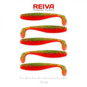   Reiva Flat Minnow shad 7,5cm 5buc/pachet (Verde-Portocaliu cu sclipici) Nalucă de plastic