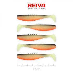   Reiva Flat Minnow shad 7,5cm 5buc/pachet (Negru-Alb-Portocaliu) Nalucă de plastic
