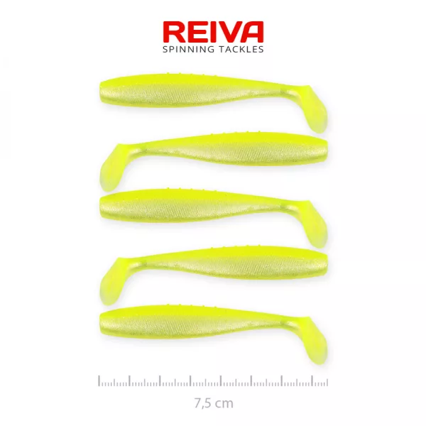 Reiva Flat Minnow shad 7,5cm 5buc/pachet (Galben-Argintiu) Nalucă de plastic
