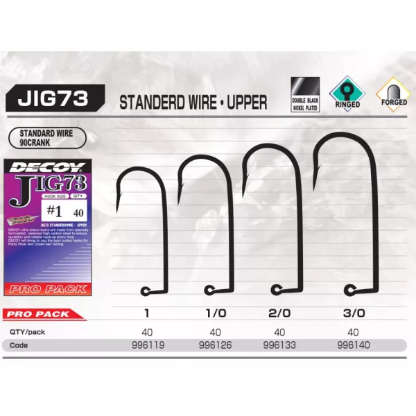 Decoy Pro Pack Jig73 Upper Standard Wire #2/0 Füles Szakállas Egyágú Jig Horog 40db