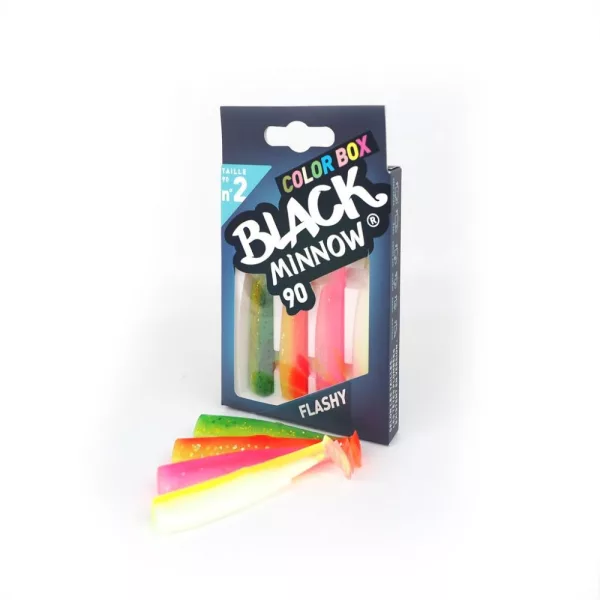 FIIISH 4 buc. corp Black Minnow de 90mm în culori vii: Green/Orange - Orange/Yellow - Fluo Yellow - Nălucă artificială din plastic