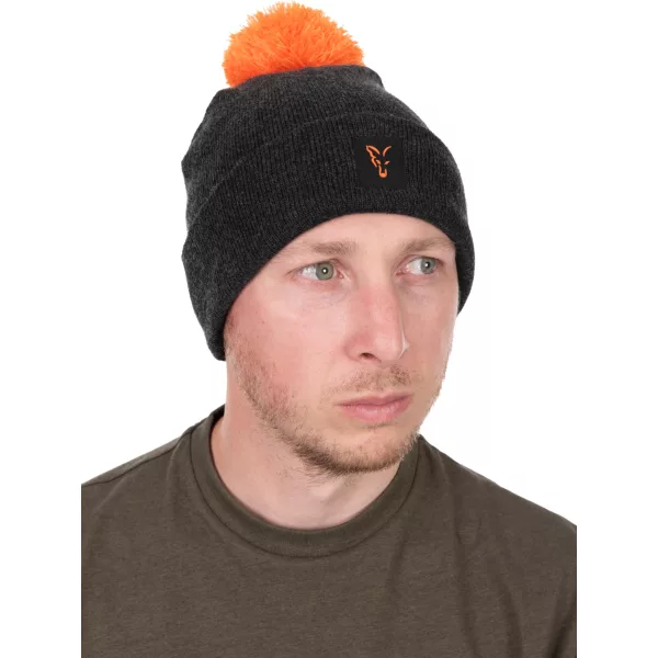Fox Collection Bobble Hat Căciulă cu ciucure Negru-Portocaliu