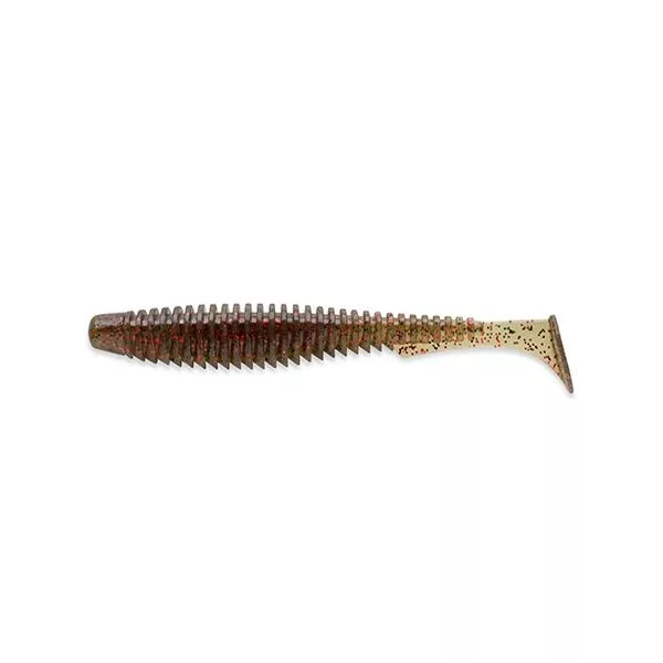 FISHUP U-Shad 10,16cm (8buc.), #045 - Green Pumpkin/Red & Black Naluci de plastic