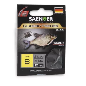   Saenger Classic Feeder 14 Lapkás, Szakállas Előkötött Horog 10db