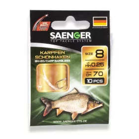   Saenger Carp Barbless 4 Lapkás, Szakáll Nélküli Előkötött Horog 10db
