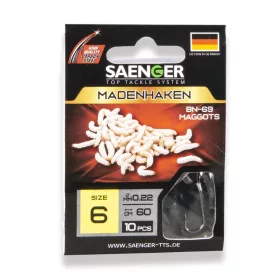   Saenger Maggothook 14 Lapkás, Szakállas Előkötött Horog 10db