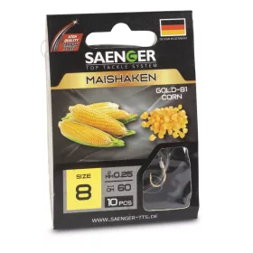   Saenger Cornhook Gold 4 Lapkás, Szakállas Előkötött Horog 10db