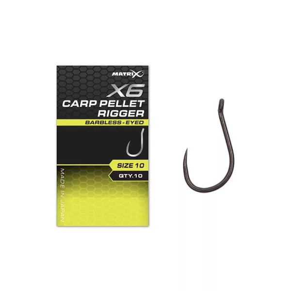 Matrix X6 Carp Pellet Rigger 16 Cârlig cu ochet, fără barbă 10buc