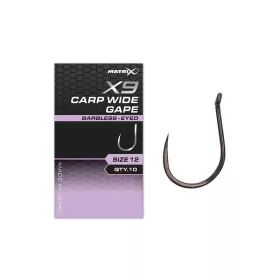   Matrix X9 Carp Wide Gape 12 Cârlig fără barbă, cu ochet 10buc