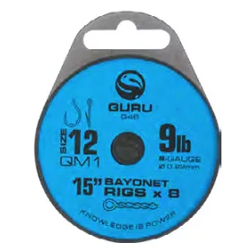  Guru QM1 Bayonet Ready Rigs 15 cârlige pre-legate - 38 cm - QM1