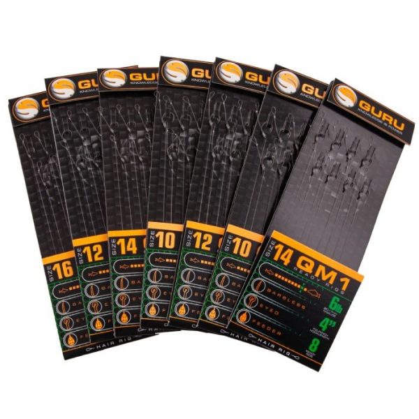 GURU QM1 STANDARD HAIR READY RIGS 4 Size cârlig QM1 legat (10 - 0.19MM)