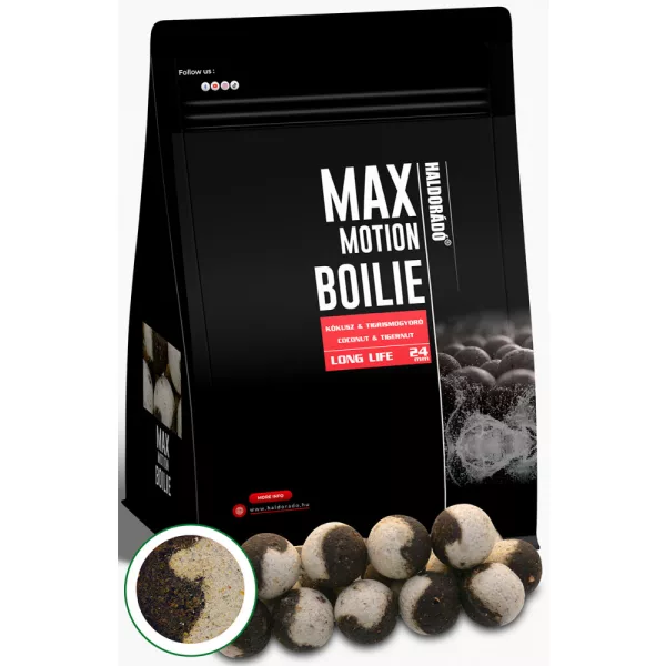 Haldorádó Max Motion Boilie Long Life Nucă de Cocos-Nucă Tigrată 800gr 24mm Bojli