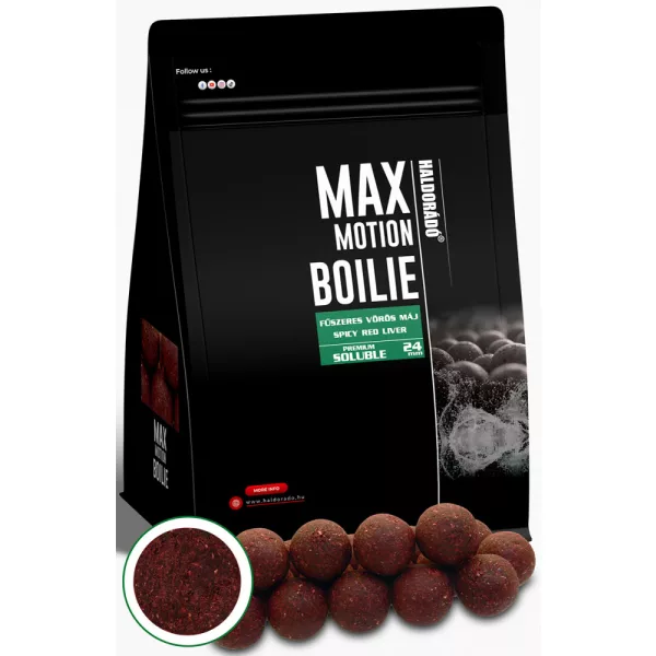 Haldorádó Max Motion Boilie Premium Soluble Ficat Roșu Condimentat 800gr 24mm Boilie