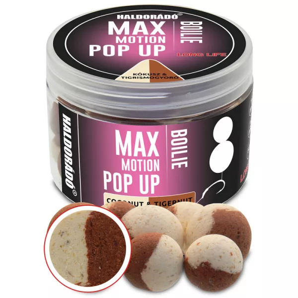 Haldorádó Max Motion Boilie Pop Up Nucă de Cocos-Alună Tigrată 50gr 16-20mm Bojli