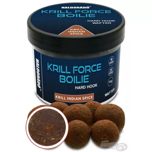 Haldorádó Krill Force Boilie Hard Hook Wafter 16, 20 mm Krill Indian Spice Bojli de Momeală 70gr